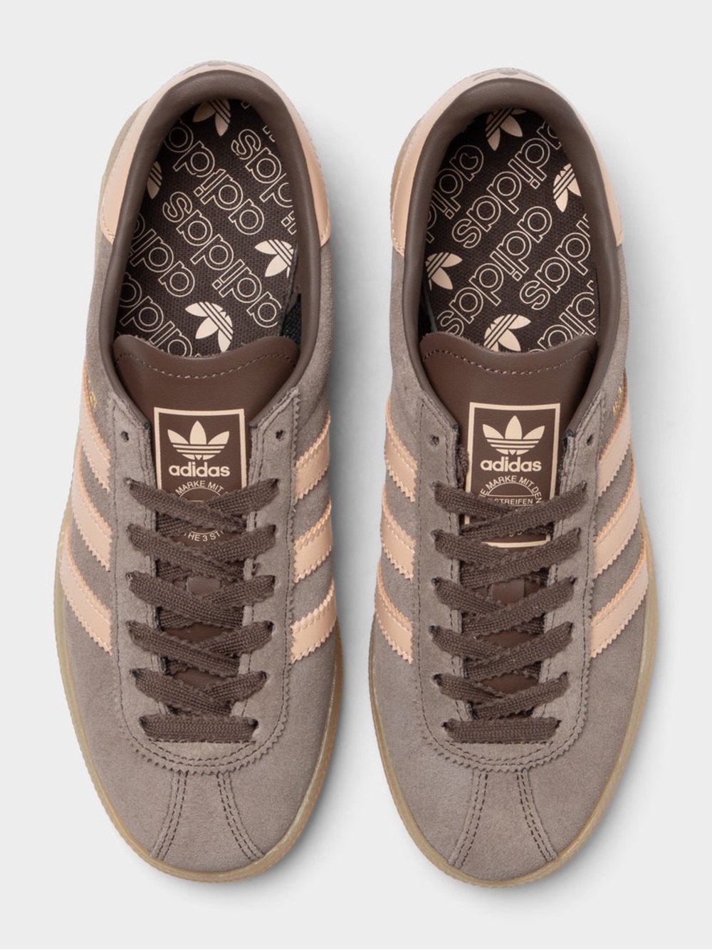 adidas Women’s Suede Sneakers in Taupe with Light Pink Stripes